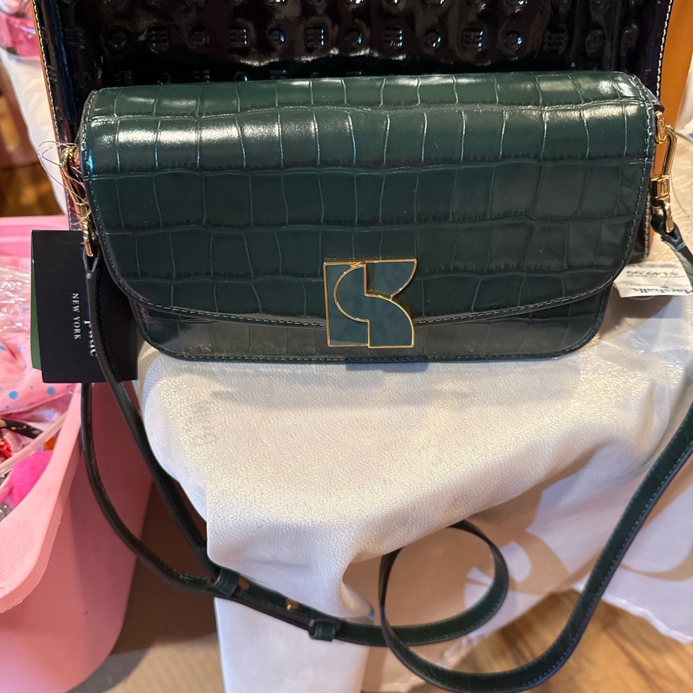 Kate Spade Dark Green Croc-Embossed Crossbody Bag